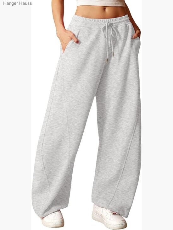 Pants - Wide Leg Sweatpants - High Elastic Waist Baggy Pants with Pockets & Adjustable